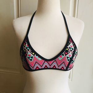 Coral/Mint/Black Tribal Print bikini top XS
